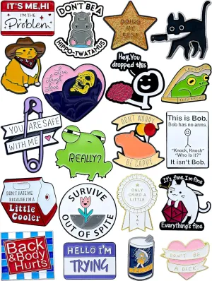 20 Pcs Funny and Quirky Enamel Pin Set  Unique Cute Lapel Pins for Backpacks, Jackets & Hats  Gift for Friends & Collectors