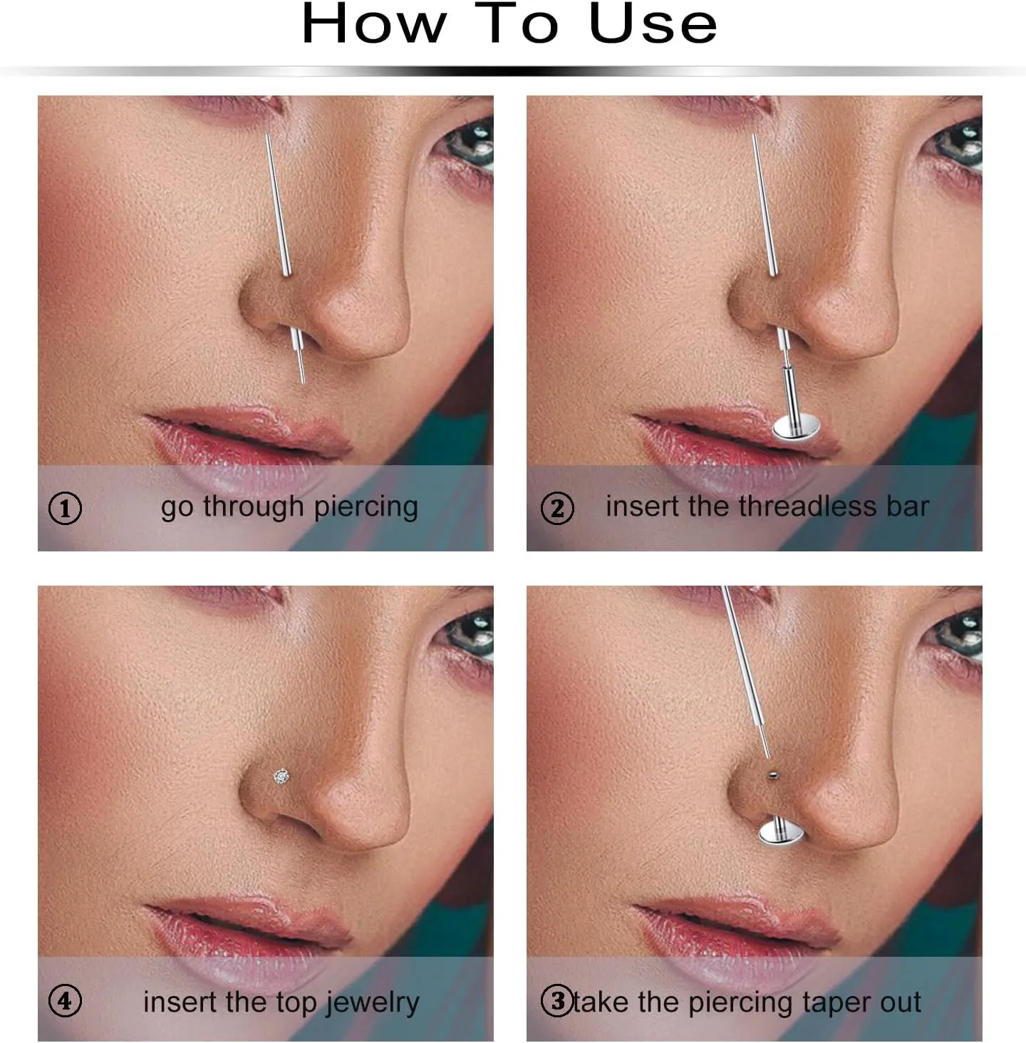 20/18G Threadless Nose Ring Earring Piercing Changing Tool Straight/Curved Surgical Steel