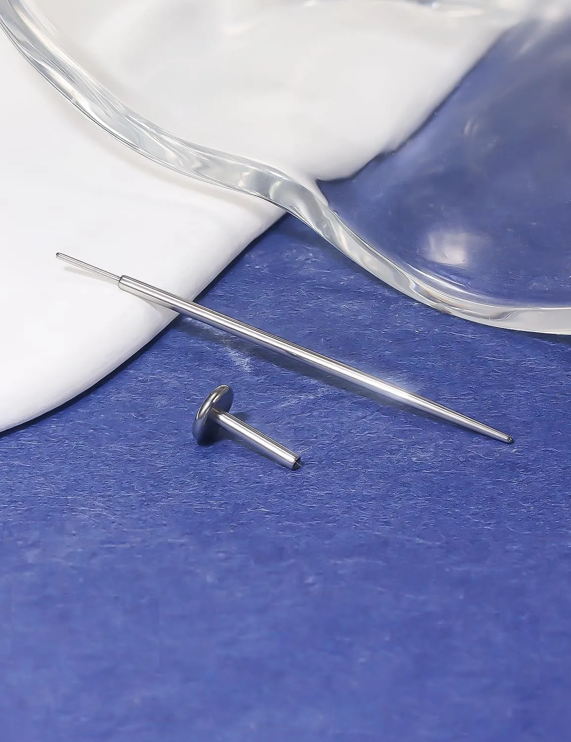20/18G Threadless Nose Ring Earring Piercing Changing Tool Straight/Curved Surgical Steel