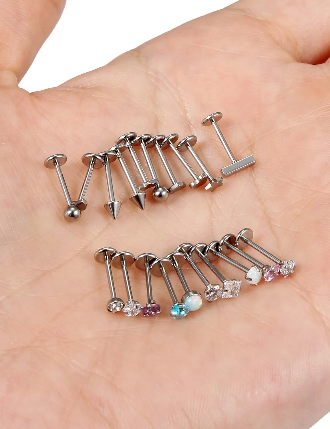 20/18g Threadless Push Pin Nose Stud Rings Flat Back Comfy Ear Cartilage Tragus Forward Helix Earrings Piercings Jewelry With Flatback for Women Hypoallergenic Surgical Stainless Steel