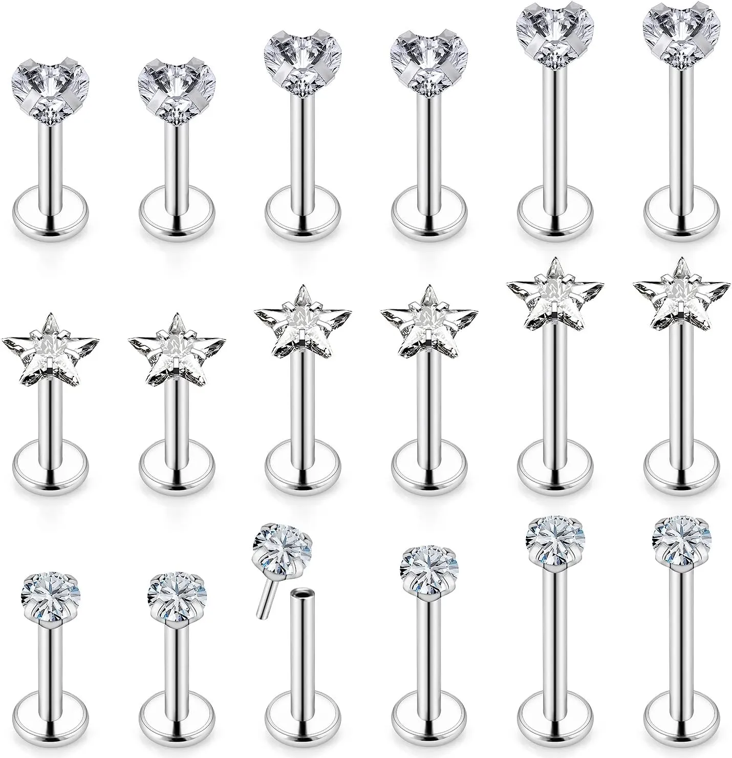 20G 18G 16G Threadless Nose Stud Tragus Piercing Jewelry Surgical Steel Lip Rings Push in Labret Medusa Piercing Jewelry for Women Men