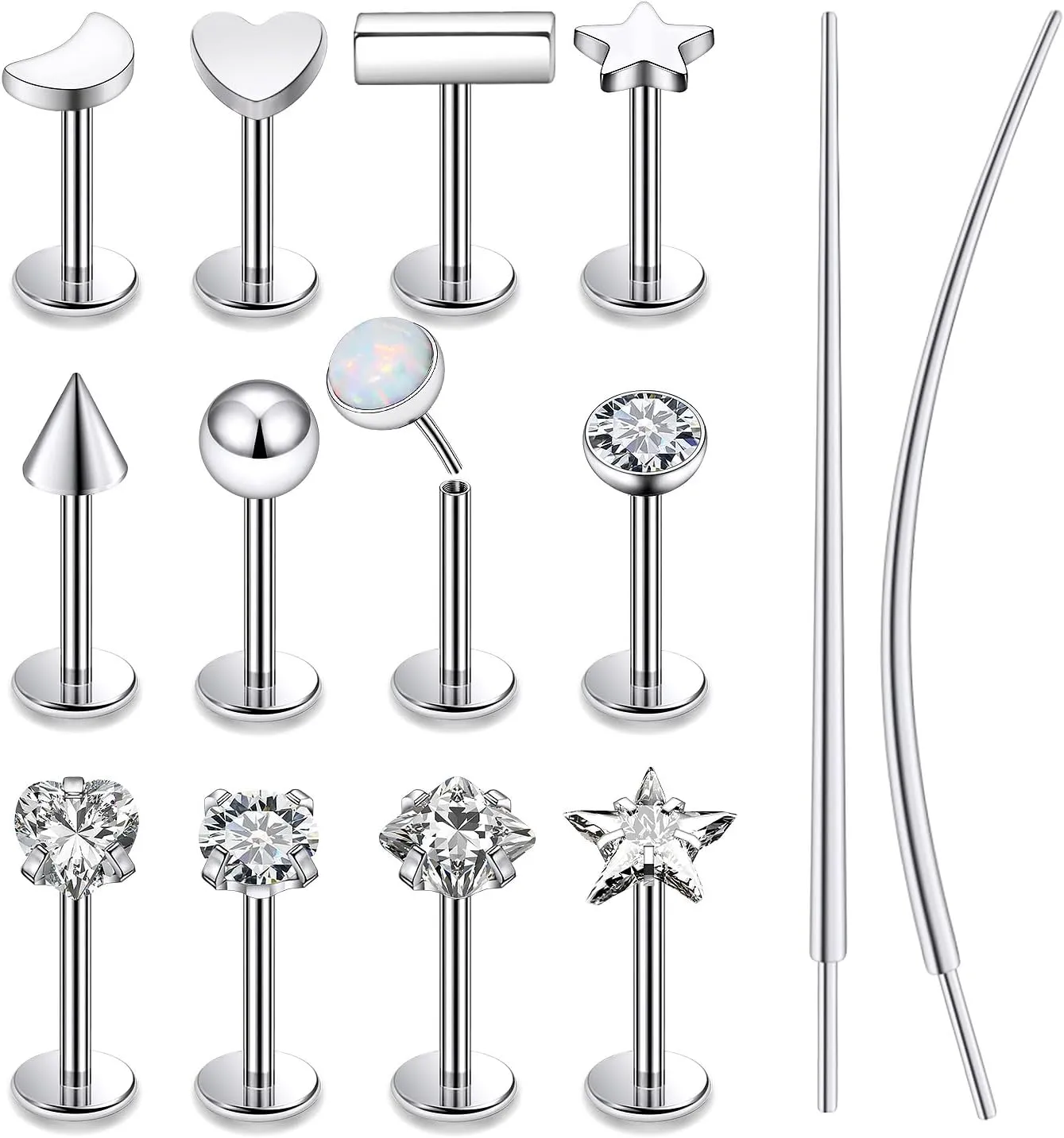20G 18G 16G Threadless Push in Nose Studs CZ Nose Ring Flat Back Stud Earrings 316L Surgical Steel Tragus Helix Cartilage Earrings Lip Piercing Jewelry For Women Men