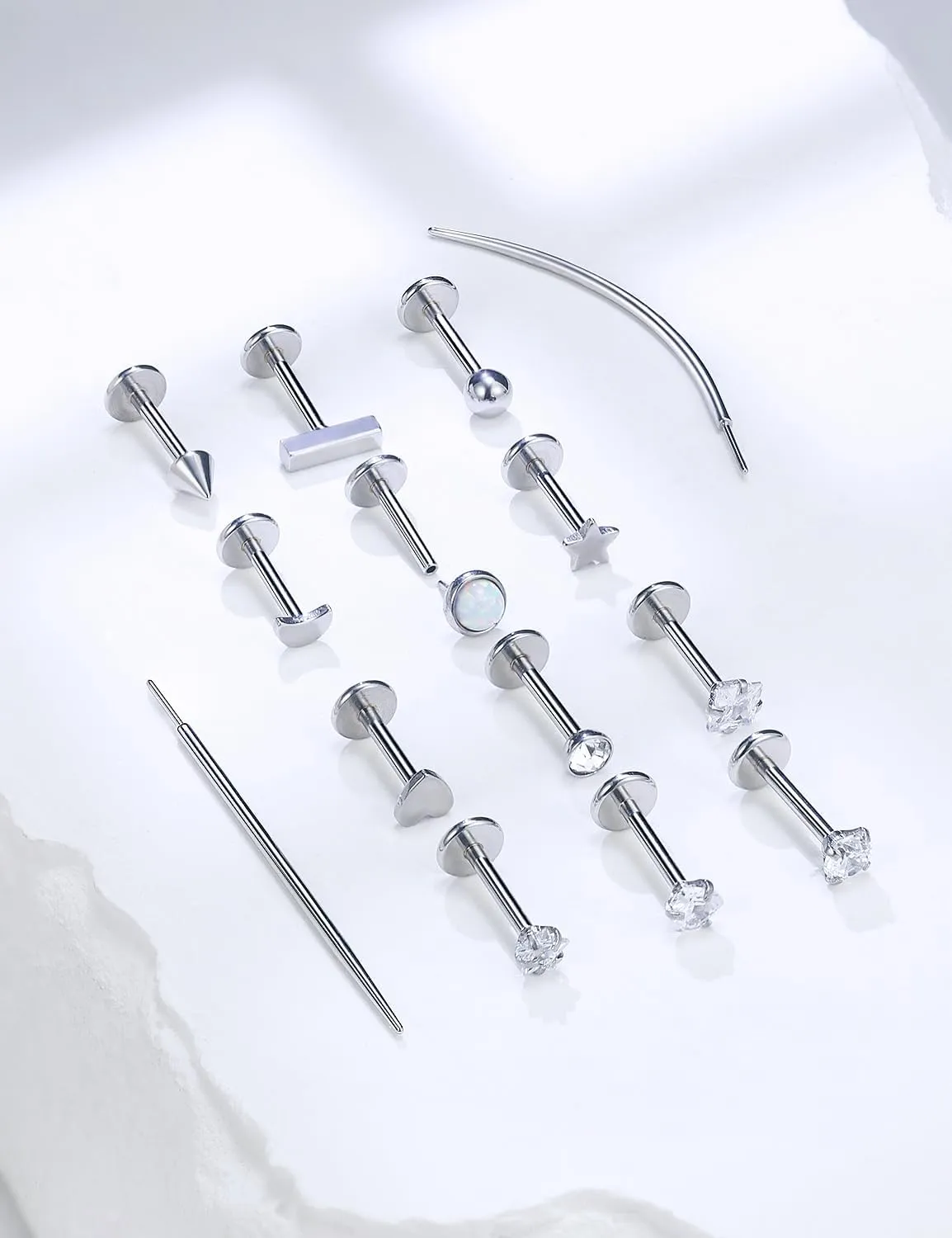 20G 18G 16G Threadless Push in Nose Studs CZ Nose Ring Flat Back Stud Earrings 316L Surgical Steel Tragus Helix Cartilage Earrings Lip Piercing Jewelry For Women Men