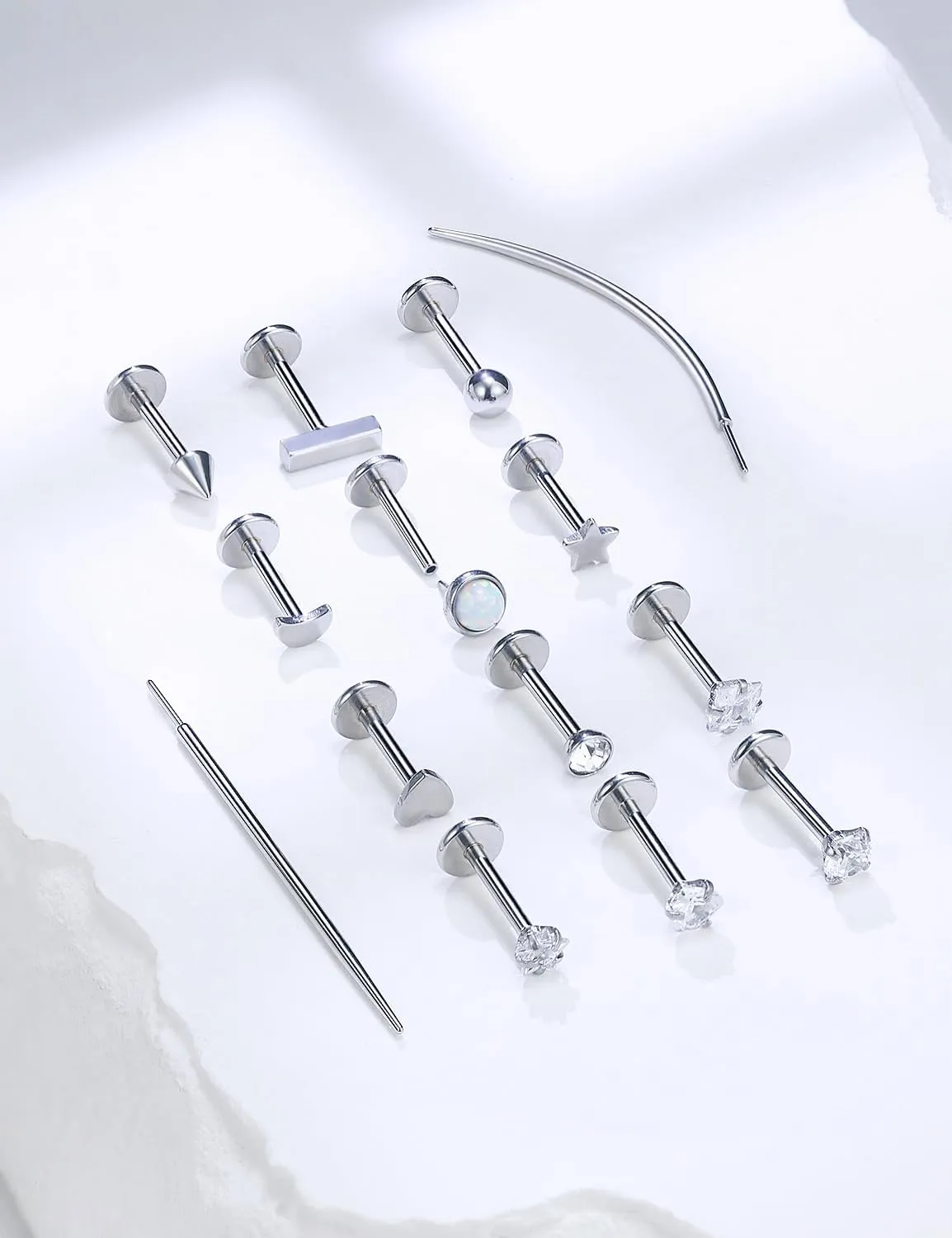 20G 18G 16G Threadless Push in Nose Studs CZ Nose Ring Flat Back Stud Earrings 316L Surgical Steel Tragus Helix Cartilage Earrings Lip Piercing Jewelry For Women Men