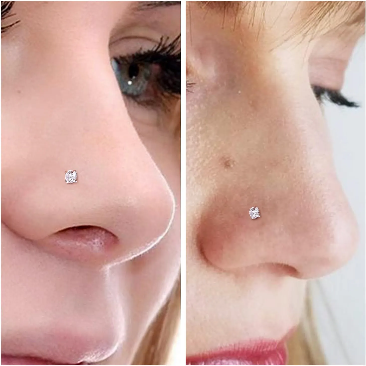 20G 18G 16G Threadless Push in Nose Studs CZ Nose Ring Flat Back Stud Earrings 316L Surgical Steel Tragus Helix Cartilage Earrings Lip Piercing Jewelry For Women Men