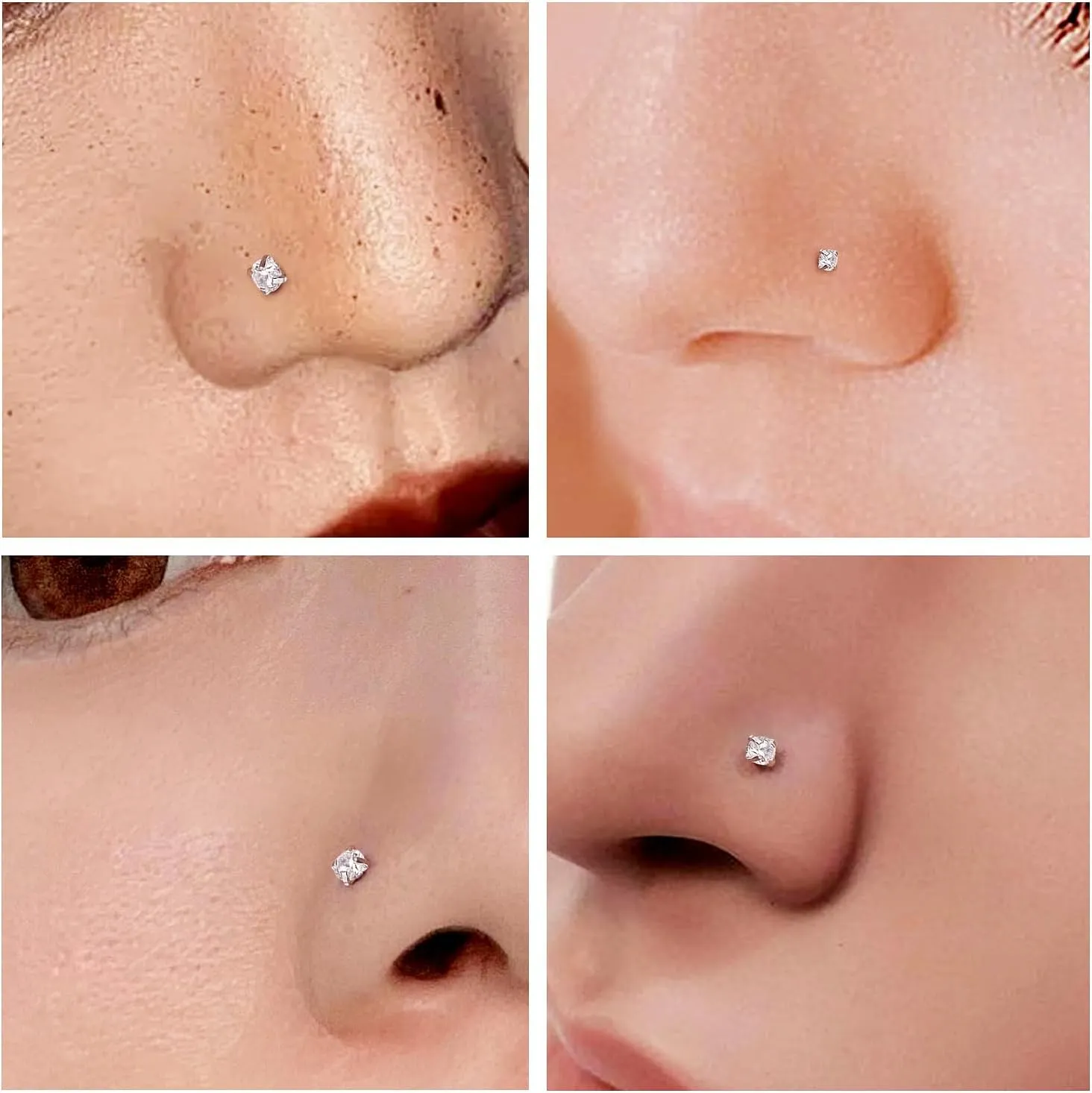 20G 18G 16G Threadless Push in Nose Studs CZ Nose Ring Flat Back Stud Earrings 316L Surgical Steel Tragus Helix Cartilage Earrings Lip Piercing Jewelry For Women Men