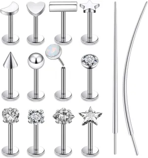 20G 18G 16G Threadless Push in Nose Studs CZ Nose Ring Flat Back Stud Earrings 316L Surgical Steel Tragus Helix Cartilage Earrings Lip Piercing Jewelry For Women Men