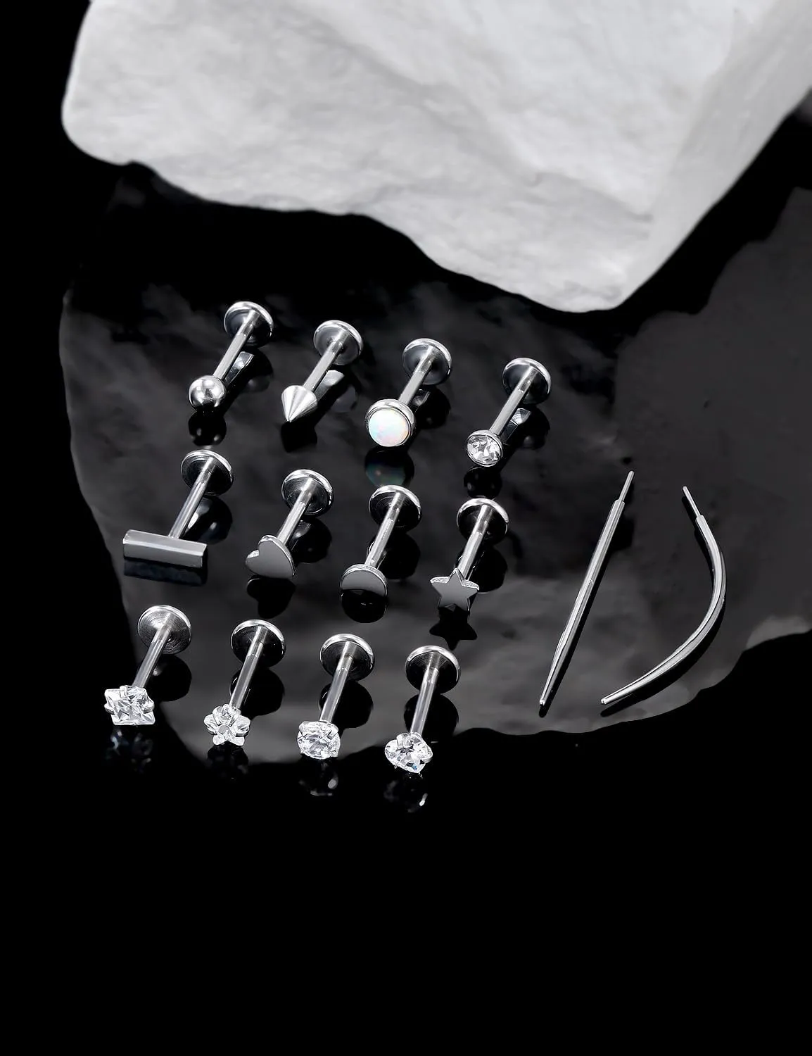 20G 18G 16G Threadless Push in Nose Studs CZ Nose Ring Flat Back Stud Earrings 316L Surgical Steel Tragus Helix Cartilage Earrings Lip Piercing Jewelry For Women Men