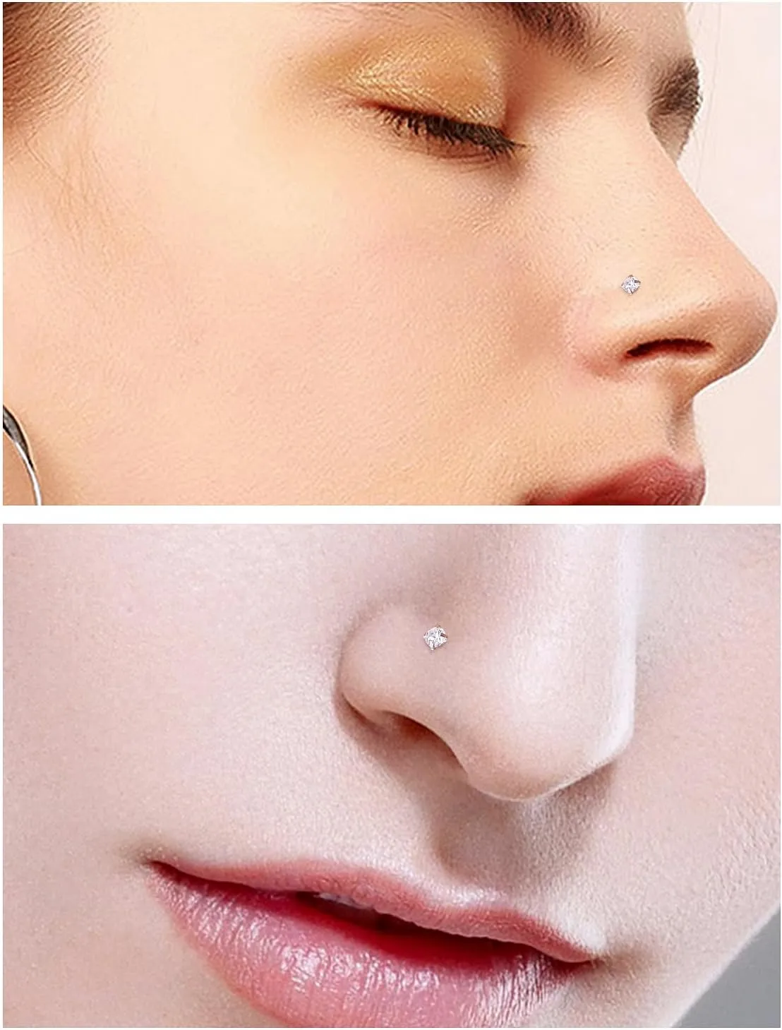 20G 18G 16G Threadless Push in Nose Studs CZ Nose Ring Flat Back Stud Earrings 316L Surgical Steel Tragus Helix Cartilage Earrings Lip Piercing Jewelry For Women Men