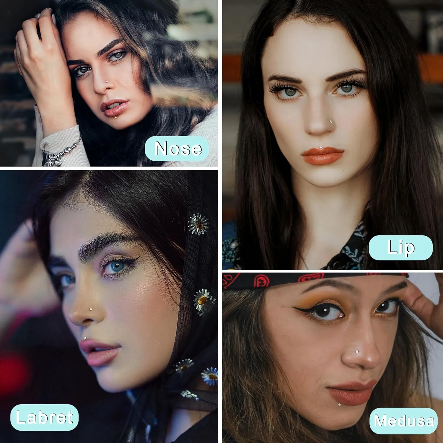 20G 18G Threadless Nose Studs for Women Men 316L Stainless Steel Monroe Lip Rings Labret Stud Push In Nose Ring Nostril Piecing Jewelry Opal CZ Flat Back Nose Stud 1.5mm 2mm 3mm