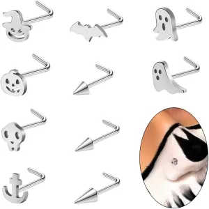 20G Nose Ring Studs, 316L Stainless Steel L-Shaped & Spider L Bend Nose Screws, Piercing Jewelry for Women & Men - Black