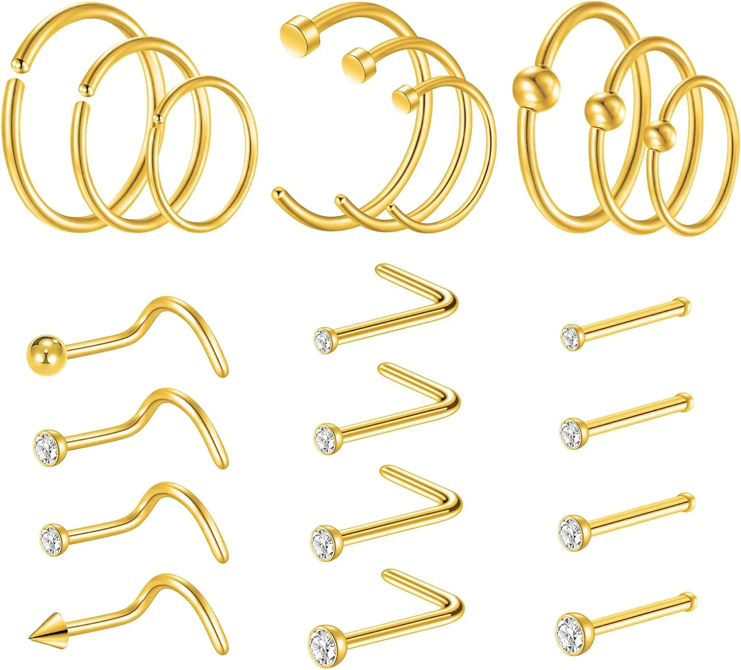 21Pcs Surgical Steel Nose Ring for Women Men - 20G Small Nose Rings Studs,Hypoallergenic Nostril Piercing Jewelry Ring Hoops Sliver 8mm/10mm/12mm
