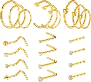 21Pcs Surgical Steel Nose Ring for Women Men - 20G Small Nose Rings Studs,Hypoallergenic Nostril Piercing Jewelry Ring Hoops Sliver 8mm/10mm/12mm