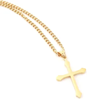 24K Gold Chain Small Cross Pendant Necklace Solid Clasp for Women, Men, Wife, Husband, Thin for Charms Miami Cuban Link Diamond Cut Religious Edge
