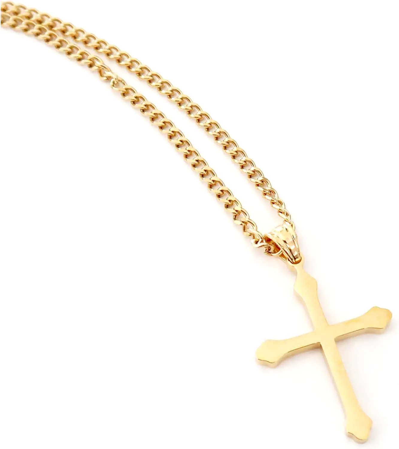 24K Gold Chain Small Cross Pendant Necklace Solid Clasp for Women, Men, Wife, Husband, Thin for Charms Miami Cuban Link Diamond Cut Religious Edge