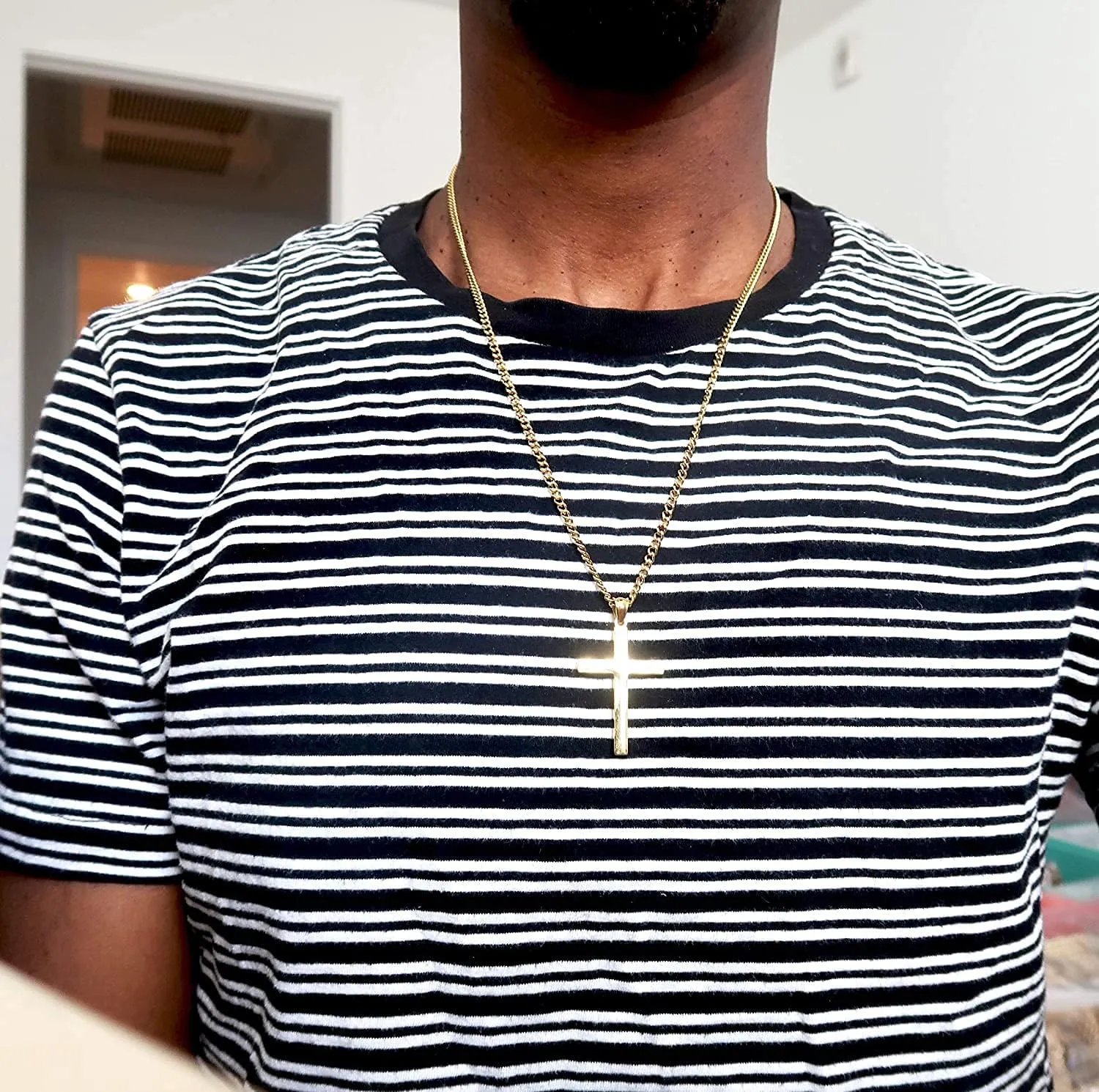 24K Gold Chain Style Cross Pendant Necklace Solid Clasp for Men, Husband, Thin for Charms Miami Cuban Link Diamond Cut
