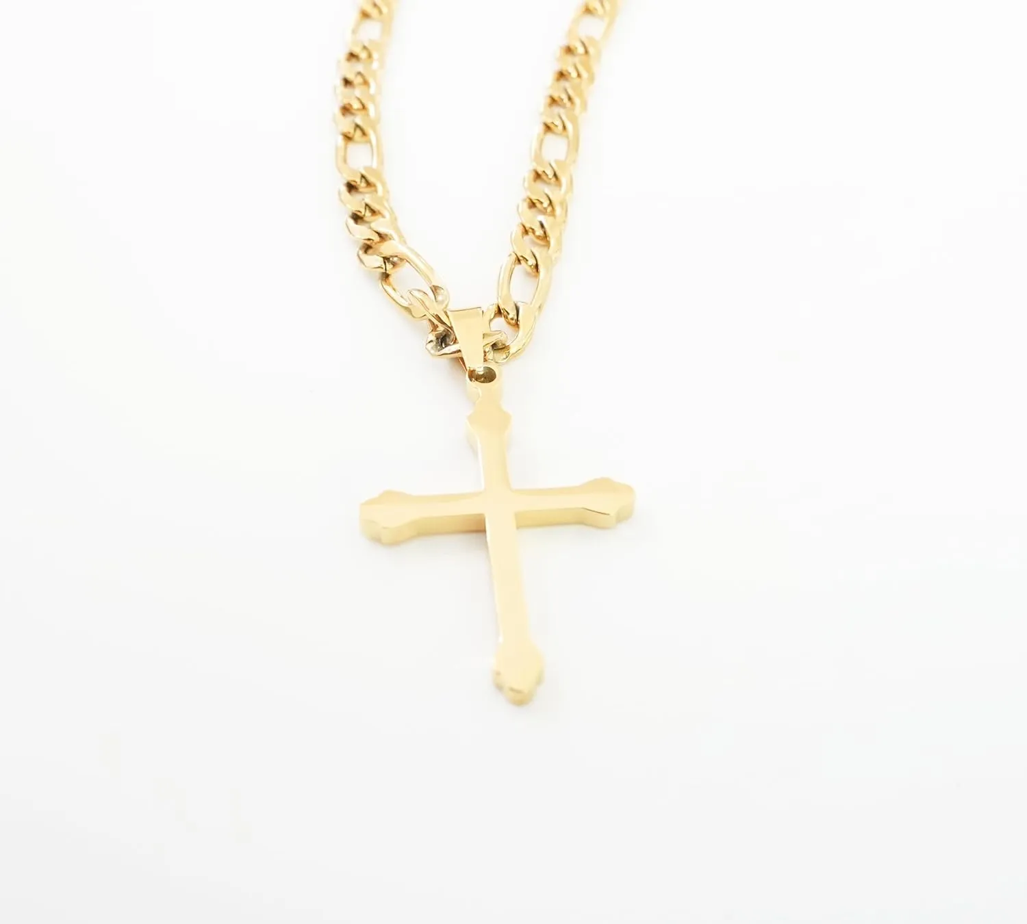 24K Gold Figaro Chain Style Cross Pendant Necklace 5MM Cross Necklace Clasp for MEN, WOMEN HUSBAND Thin for Charms Miami Cuban Link Diamond Cut Religious Holy