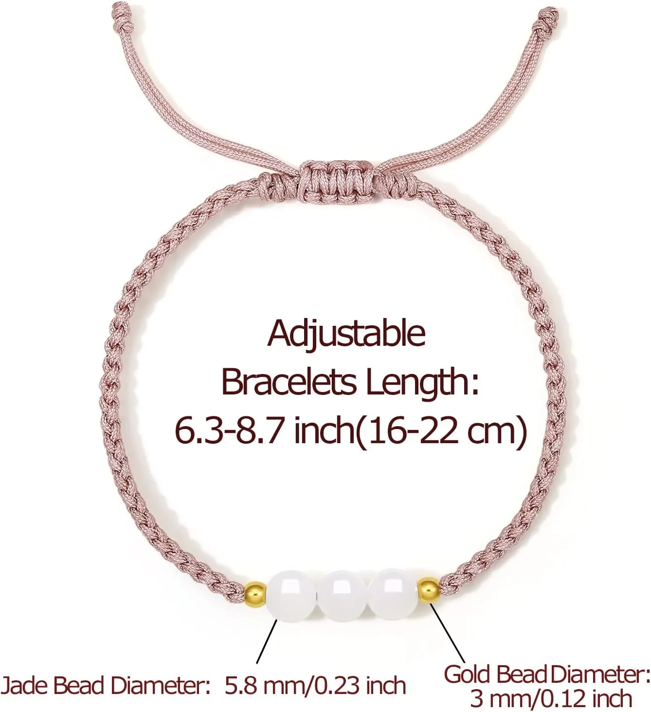 24K Solid Gold Bracelets for Women, Real Pure Gold Adjustable Friendship Gold Bead White Jade Bead Bracelet Green Pink Braided Bracelet for Women Men Mom Girlfriend