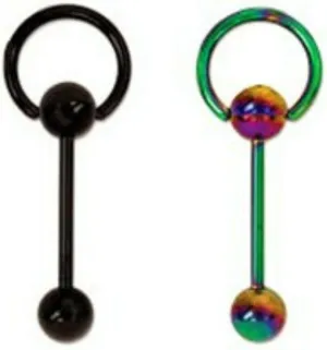 2pc Rainbow Black titanium Doorknocker Slave Barbell Tongue Ring bar Rings 14g