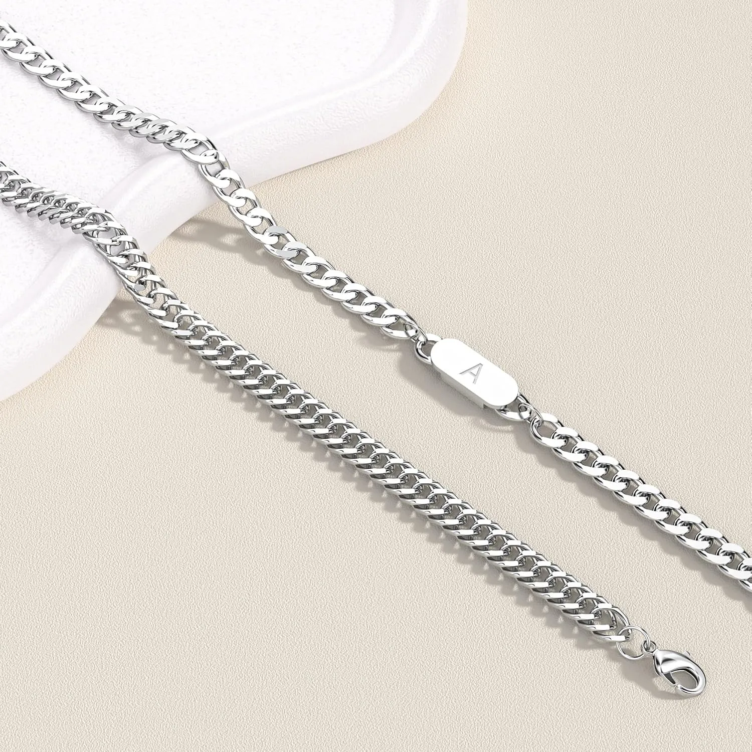 2PCS Initial Letter Cuban Bracelet, A-Z Letter Pendant Stainless Steel Silver Cuban Link Chain for Men Women Jewelry Set for Him Her