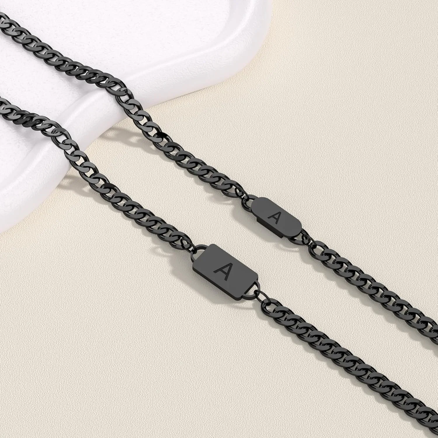 2PCS Initial Letter Cuban Necklace Bracelet, A-Z Letter Pendant Cuban Link Chain for Men Women Jewelry Set for B