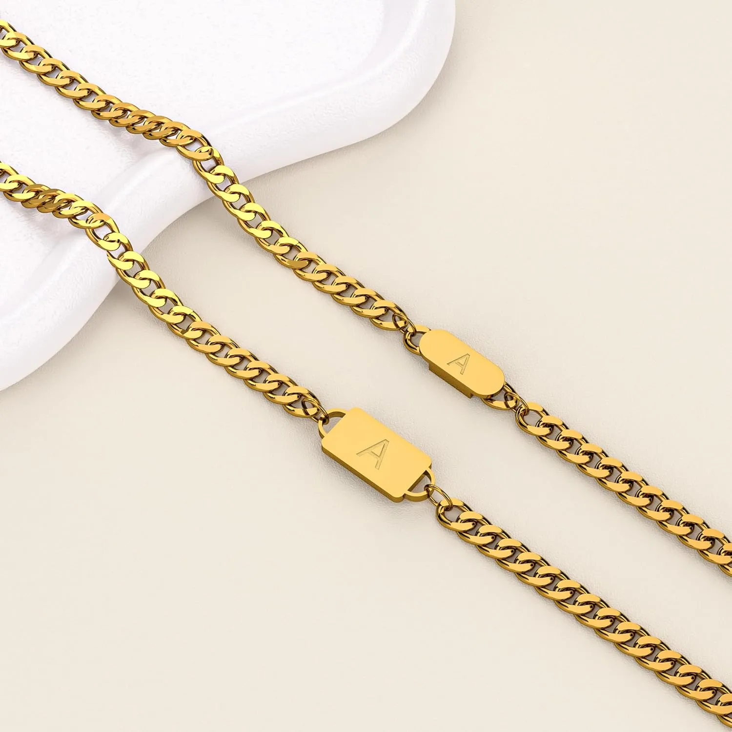 2PCS Initial Letter Cuban Necklace Bracelet, A-Z Letter Pendant Gold Cuban Link Chain for Men Women Jewelry Set for H G
