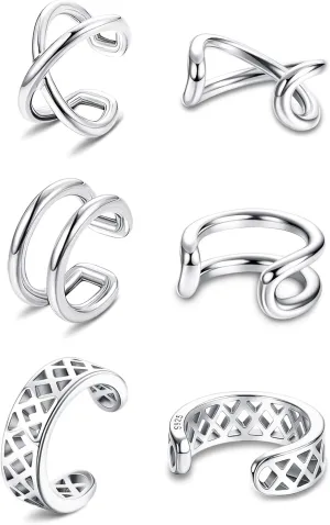 3 Pairs Ear Cuff Earrings 925 Sterling Silver Adjustable Cartilage Helix Clip On Hoop Earrings Non Pierced Cuff Earrings For Women