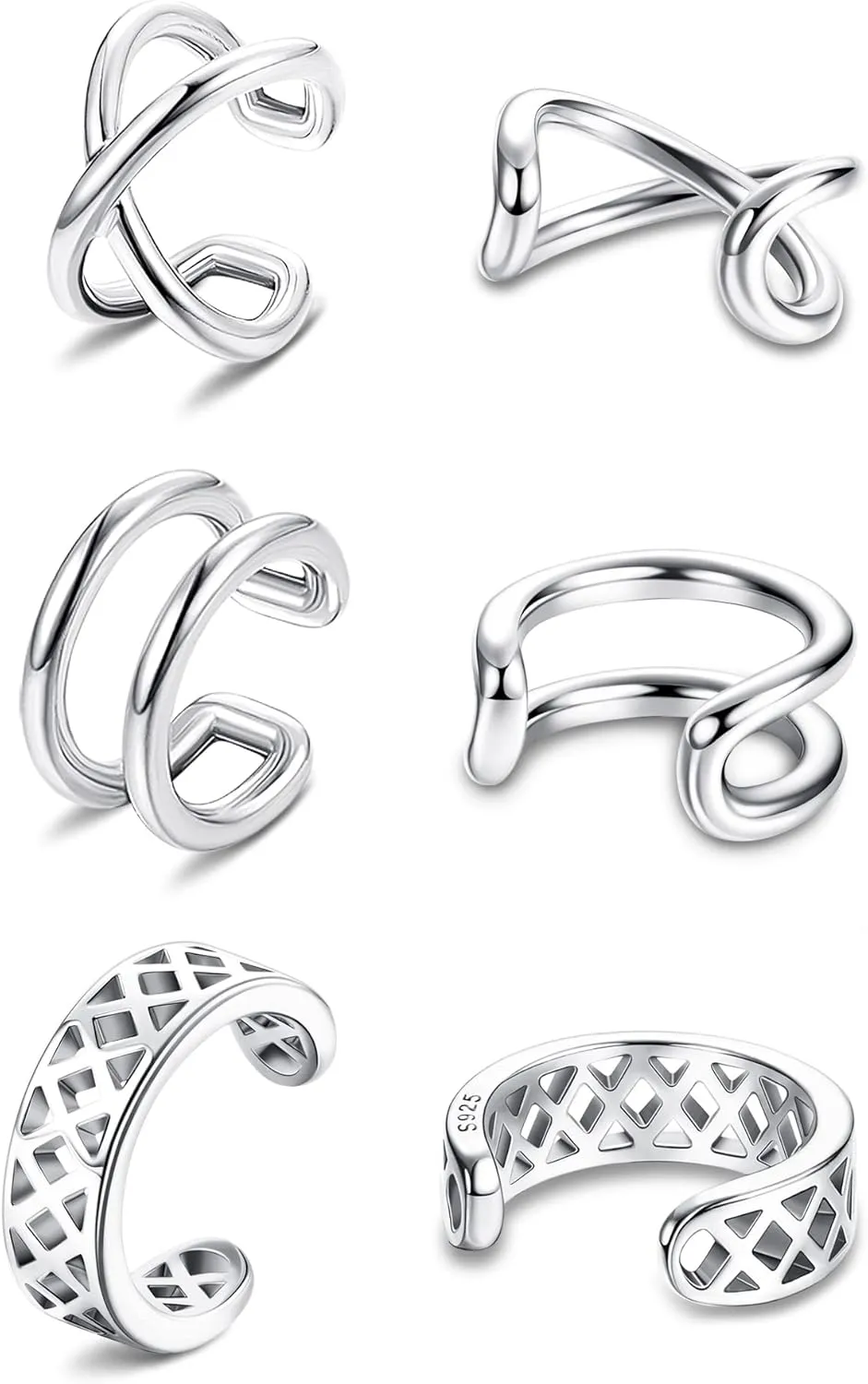 3 Pairs Ear Cuff Earrings 925 Sterling Silver Adjustable Cartilage Helix Clip On Hoop Earrings Non Pierced Cuff Earrings For Women