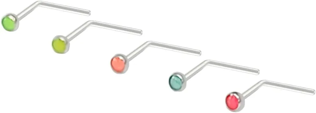 316L Surgical Steel 20g Nose Rings Studs L-Shape Nose Nostrial Piercing Jewelry L Shaped Nose Studs Press Fit Glow In The Dark 2mm Gem Nose Screw Studs Rings for Women
