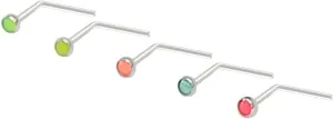 316L Surgical Steel 20g Nose Rings Studs L-Shape Nose Nostrial Piercing Jewelry L Shaped Nose Studs Press Fit Glow In The Dark 2mm Gem Nose Screw Studs Rings for Women