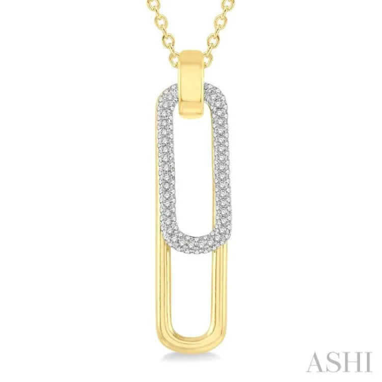 3/8 ctw Two Tone Paper Clip Round Cut Diamond Pendant With Chain in 14K Yellow and White Gold