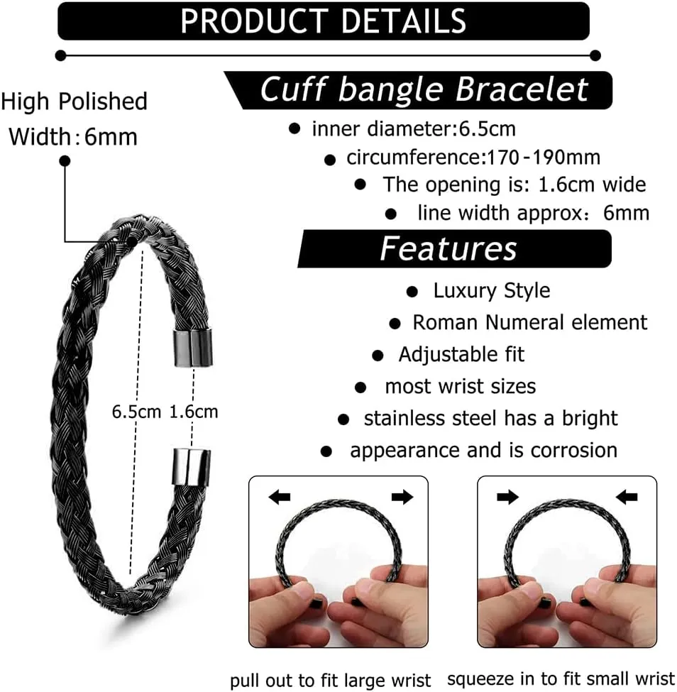 3pcs/set Classical Handmade Braiding Bracelet Hip Hop Men Pave CZ Leopard Head Roman Numeral Bracelet Stainless Steel Jewelry