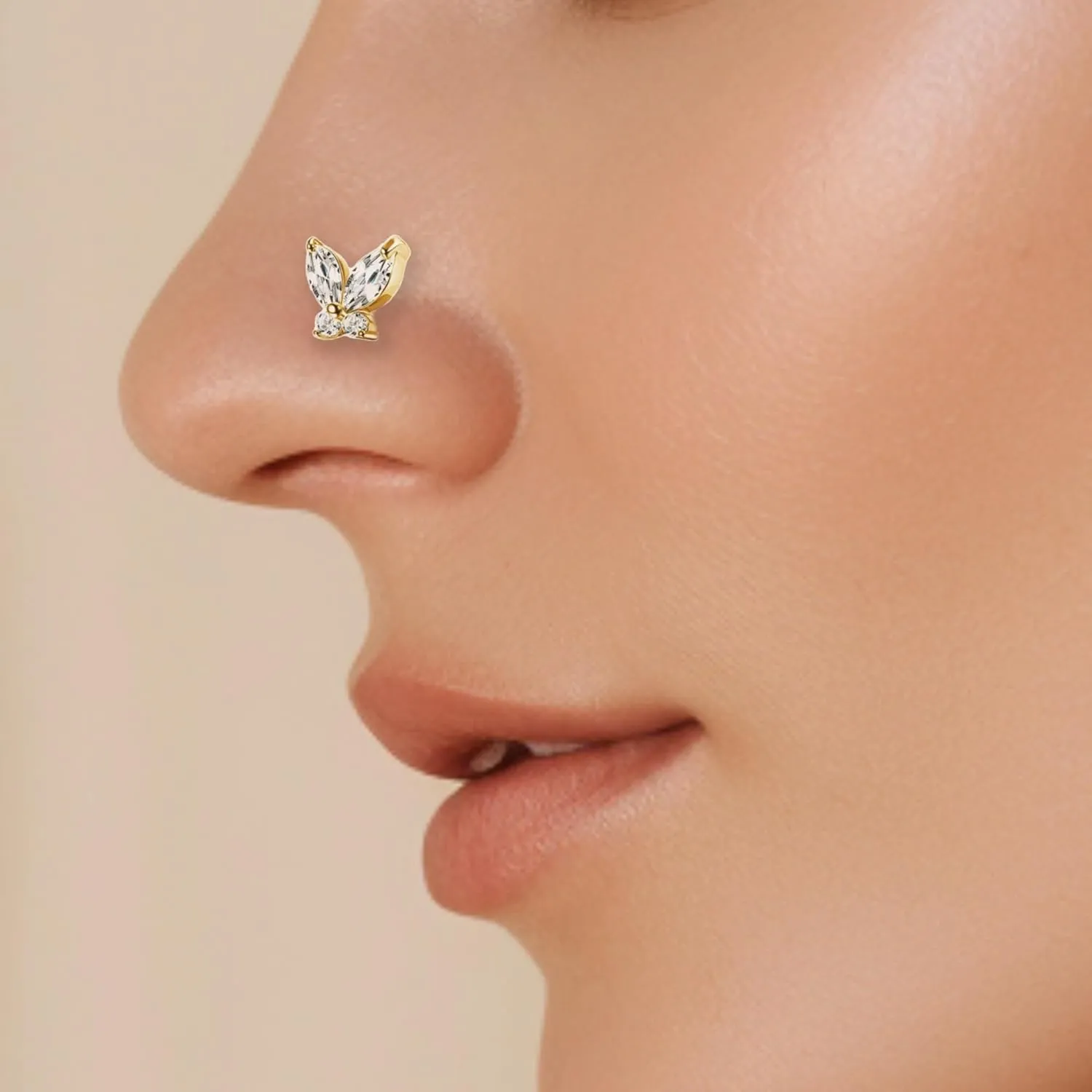 4pcs 20G Nose Rings - L Shaped & Dangle Nose Studs - Stainless Steel Butterfly, Flower & Heart Designs - Body Piercing Jewelry for Women & Men