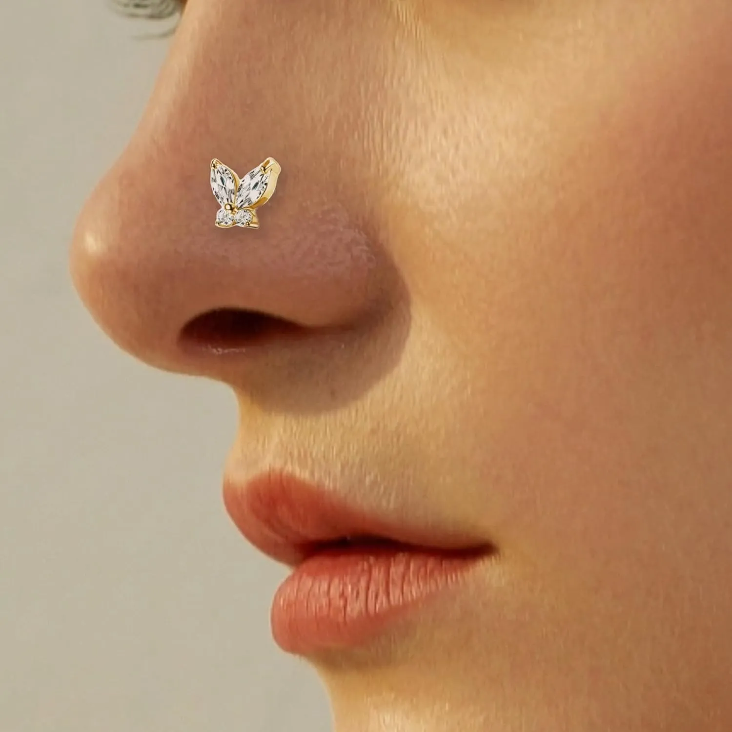 4pcs 20G Nose Rings - L Shaped & Dangle Nose Studs - Stainless Steel Butterfly, Flower & Heart Designs - Body Piercing Jewelry for Women & Men