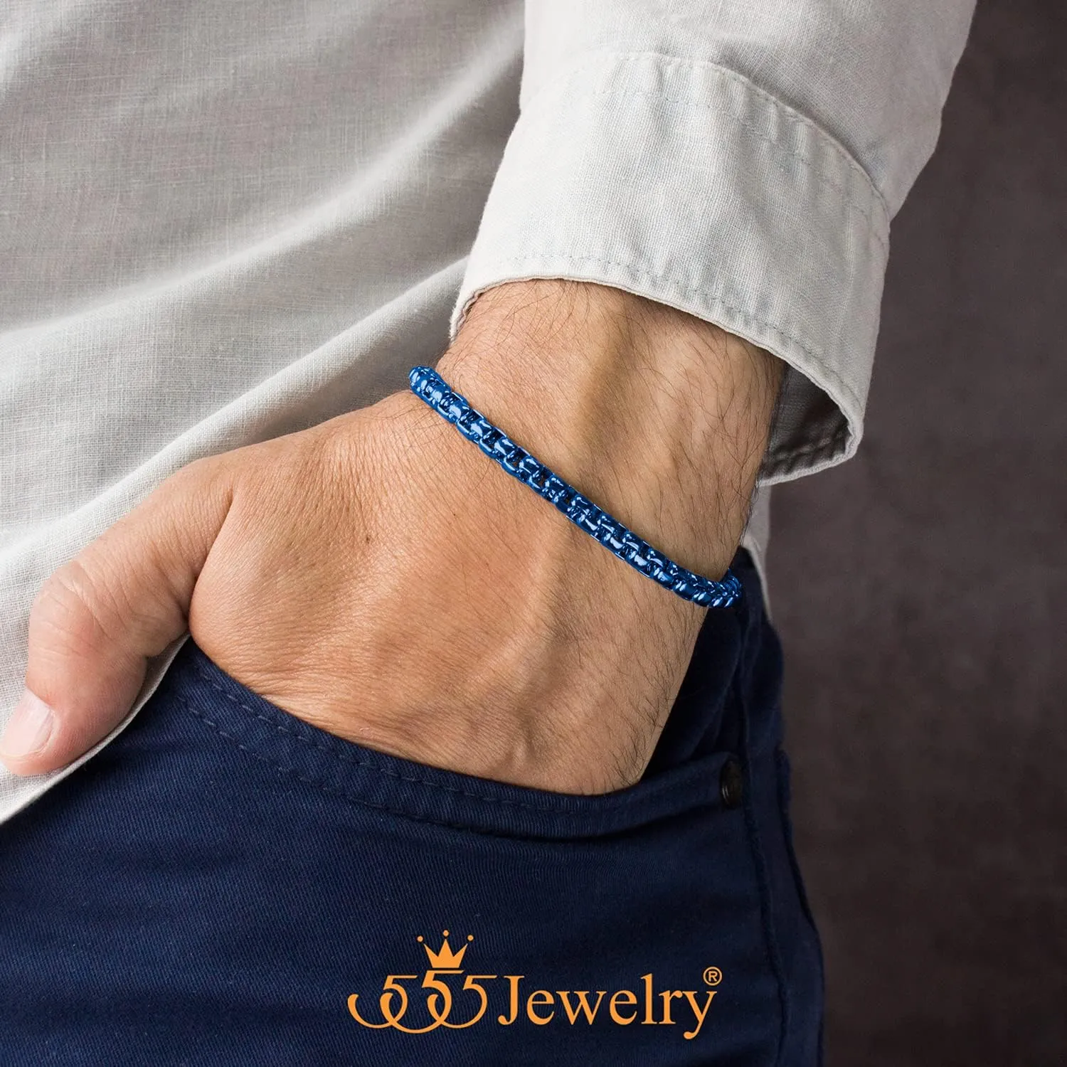 555Jewelry 5mm Stainless Steel Box Chain Bracelet for Men & Women, 6.5 to 9 Inch