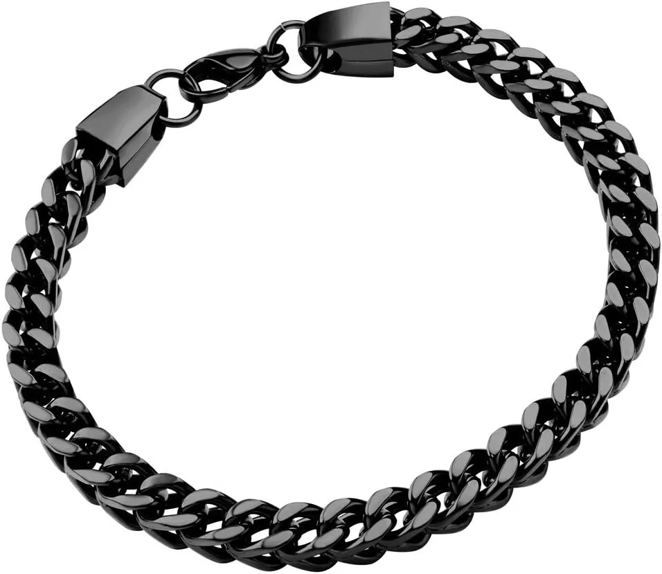 555Jewelry 6mm Stainless Steel Square Franco Chain Bracelet for Men, 6.5 to 9 Inch