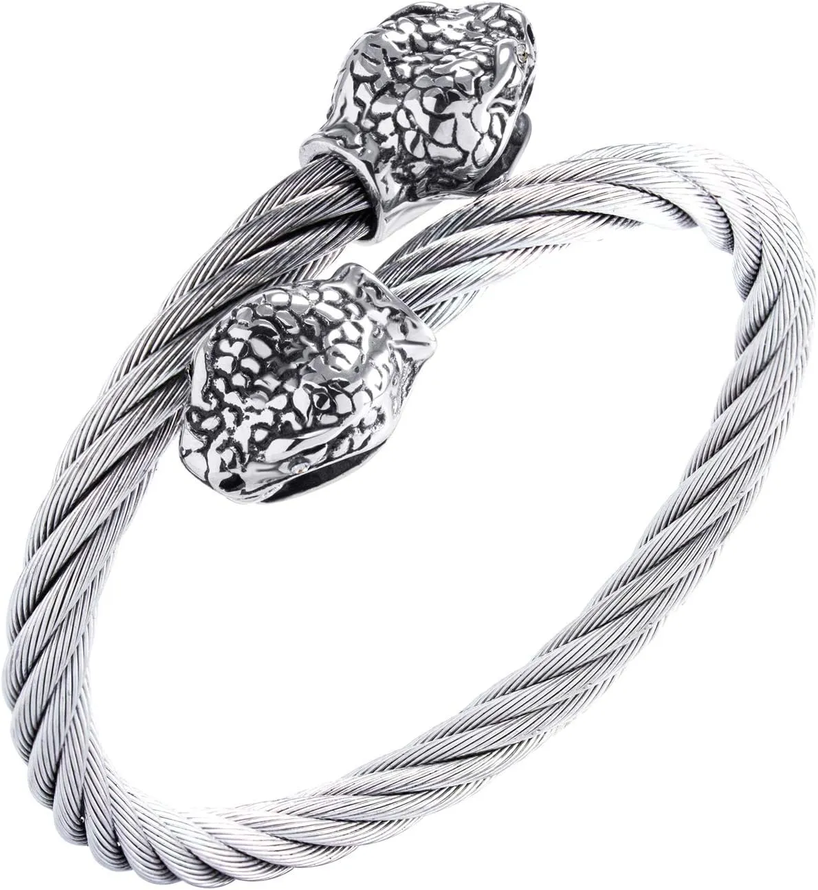 555Jewelry Adjustable Snake Heads Twisted Cable Wire Bangle Cuff Bracelet for Men