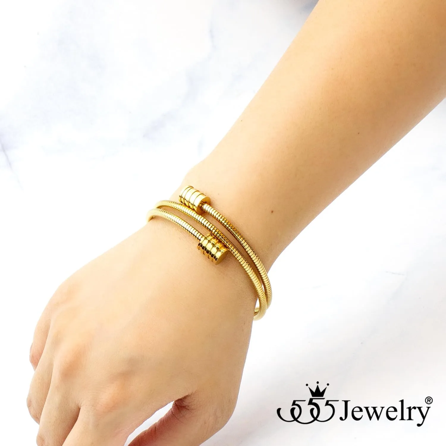 555Jewelry Adjustable Spiral Coil Wire Wrap Bangle Cuff Bracelet for Men & Women