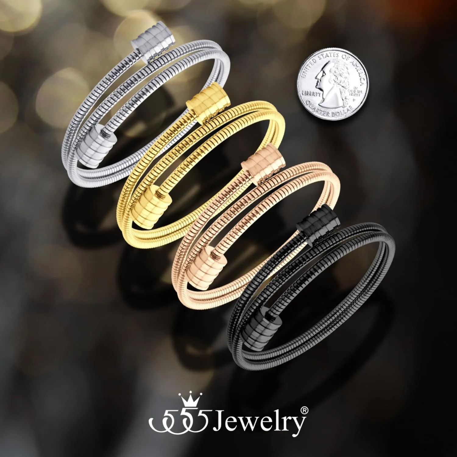 555Jewelry Adjustable Spiral Coil Wire Wrap Bangle Cuff Bracelet for Men & Women