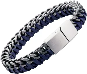 555Jewelry Stainless Steel Braided Leather & Cuban Link Chain Bracelet for Men