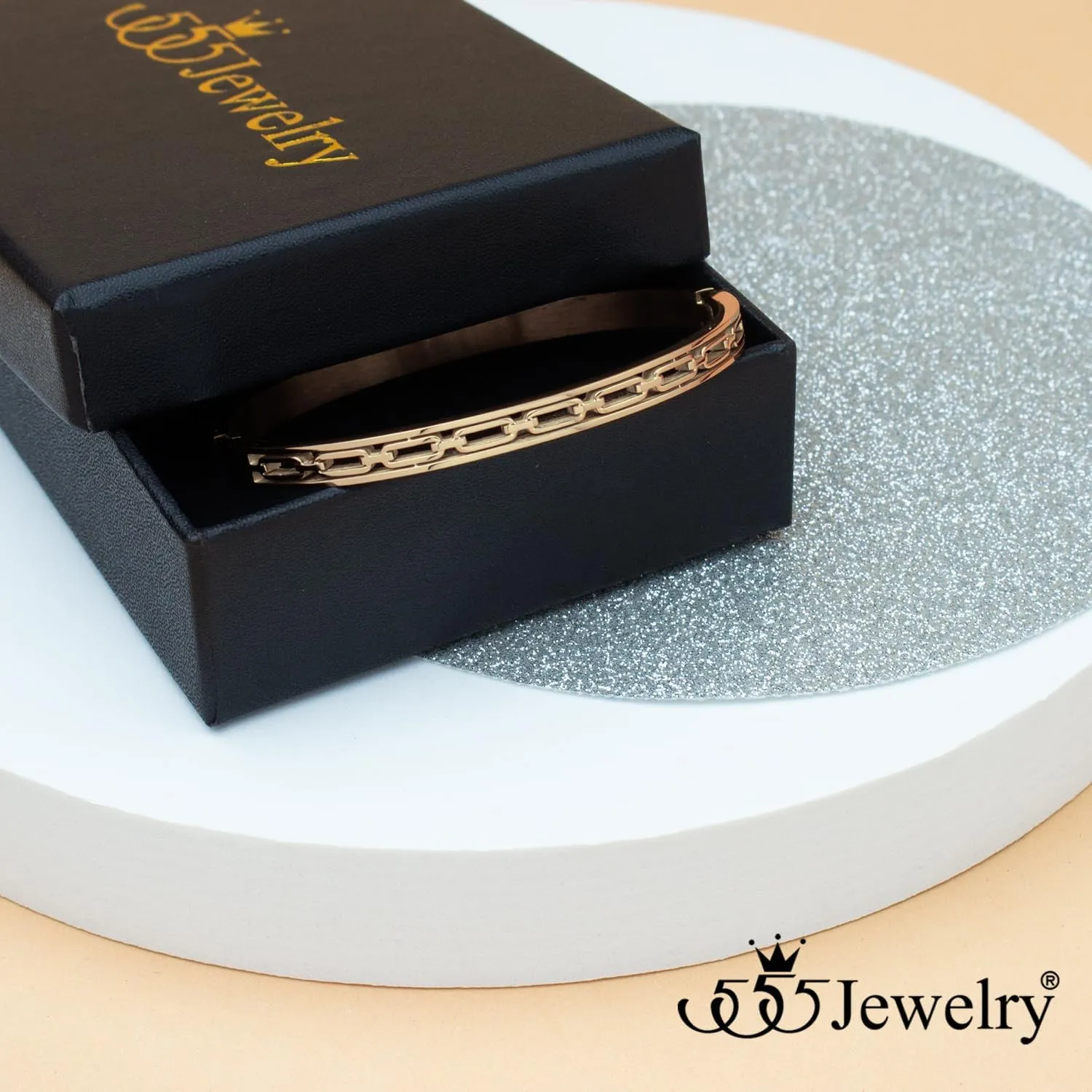 555Jewelry Stainless Steel Hinged Chain Pattern Bangle Bracelet for Women & Men
