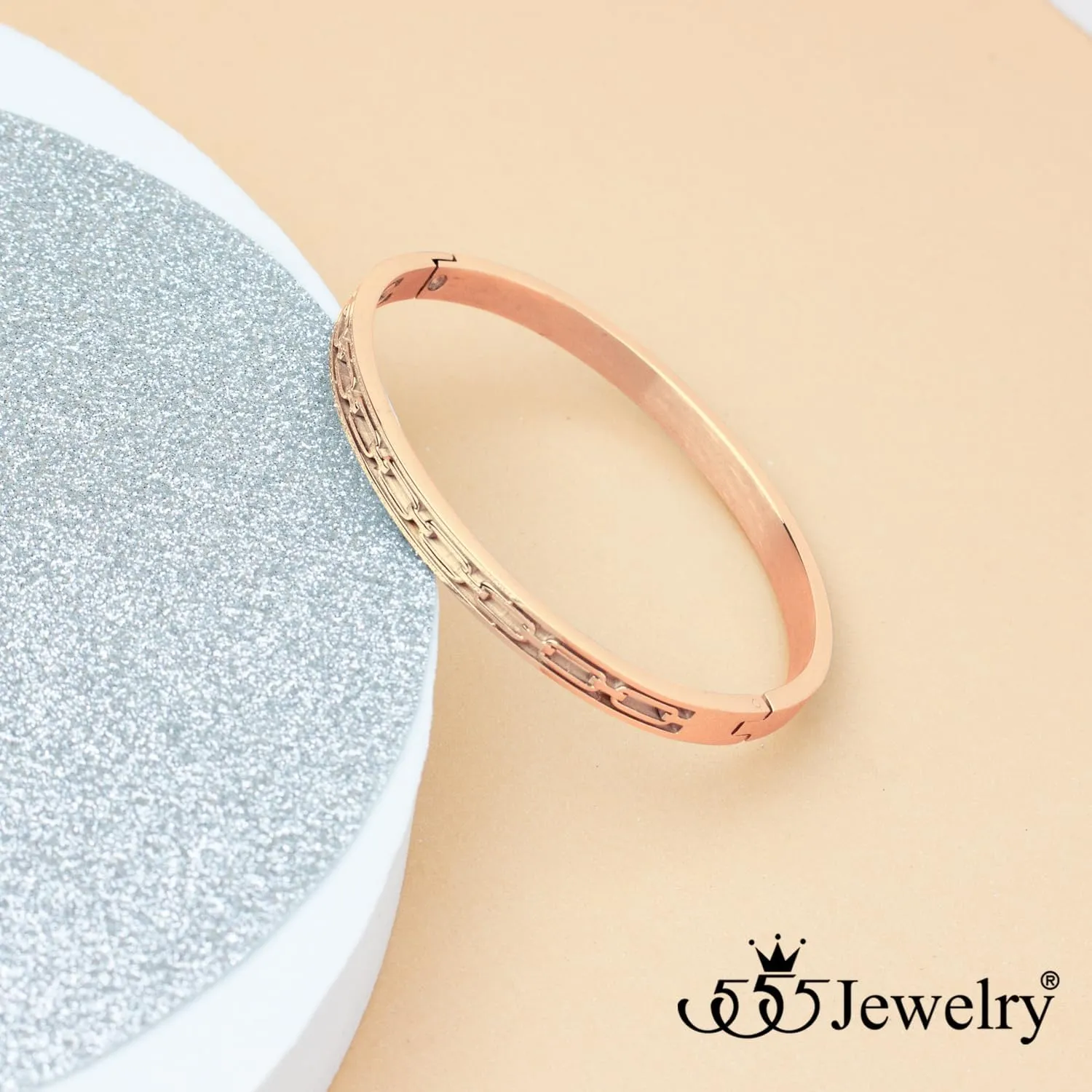 555Jewelry Stainless Steel Hinged Chain Pattern Bangle Bracelet for Women & Men