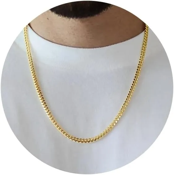 5mm/7mm Real Gold Plated Cuban Link Chain for Men, Mens Stainless Steel Gold Chain Necklace Jewelry for Men