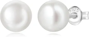 5mm/9mm Classic 14K White Gold Plated 925 Sterling Silver Handpicked AAAA Quality Natural White Button Shape Freshwater Cultured Pearl Stud Earrings for Women Birthstone Trendy Party
