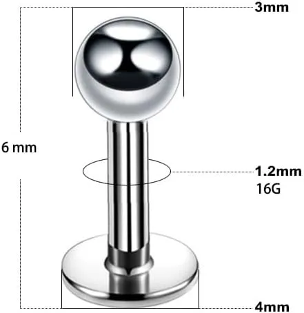 6 PCS Steel Mix 16G 316L Stainless Steel 3mm Ball Lip Tragus lip piercing Barbell Ring Body Piercing Jewelry Kit Bar Length 6/8/10 mm Cheek Tongue Rings Barbell Cheek Piercing Jewelry
