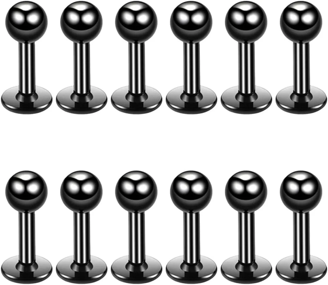 6 PCS Steel Mix 16G 316L Stainless Steel 3mm Ball Lip Tragus lip piercing Barbell Ring Body Piercing Jewelry Kit Bar Length 6/8/10 mm Cheek Tongue Rings Barbell Cheek Piercing Jewelry