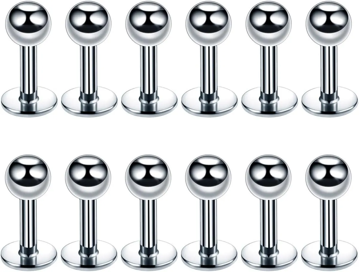 6 PCS Steel Mix 16G 316L Stainless Steel 3mm Ball Lip Tragus lip piercing Barbell Ring Body Piercing Jewelry Kit Bar Length 6/8/10 mm Cheek Tongue Rings Barbell Cheek Piercing Jewelry