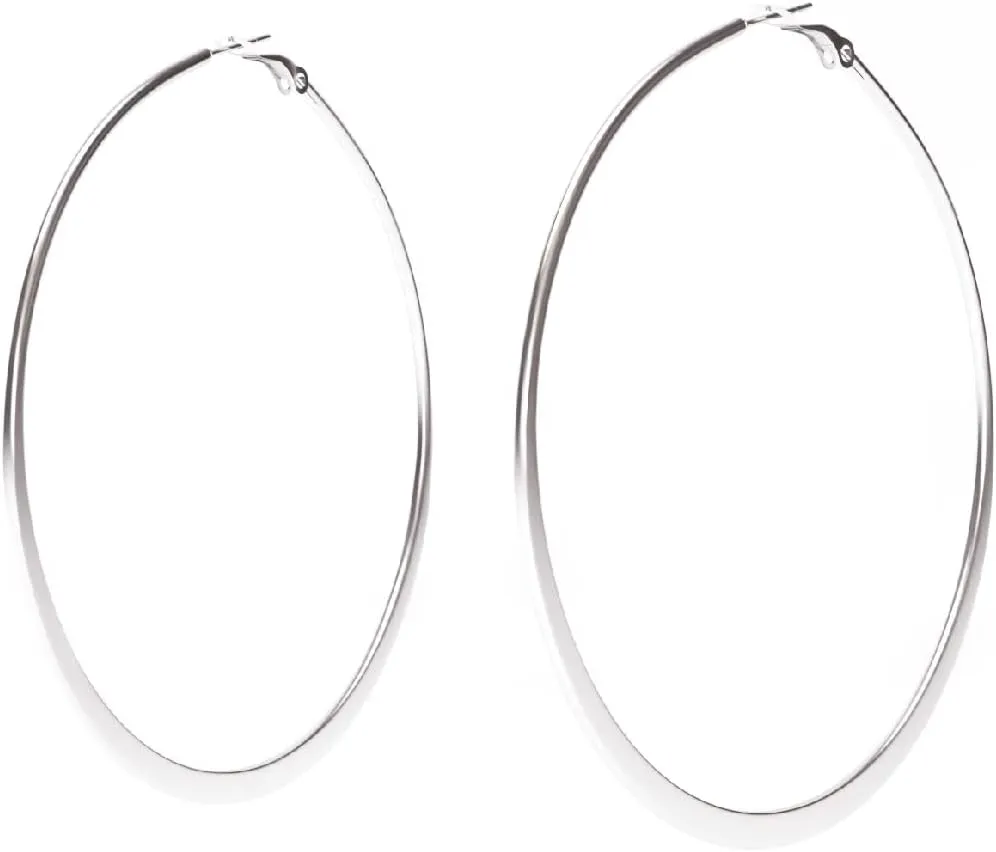60mm Classic Silver Large Hoop Earrings, Women's Silver Hypoallergenic Exaggerated Hoop Earrings