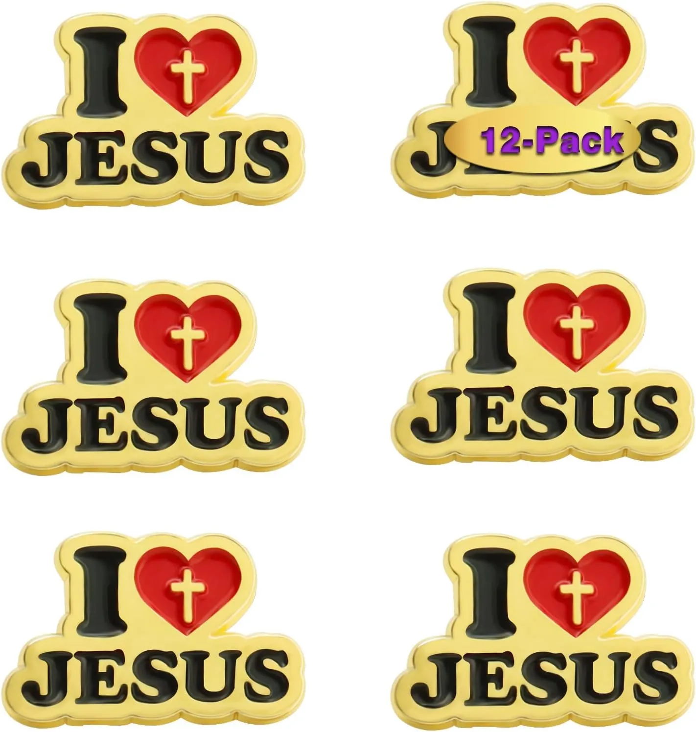 6/12/50/100 Pack Gold Cross I Love Jesus Lapel Pins (1 in) For Men Women Religious Badge pins