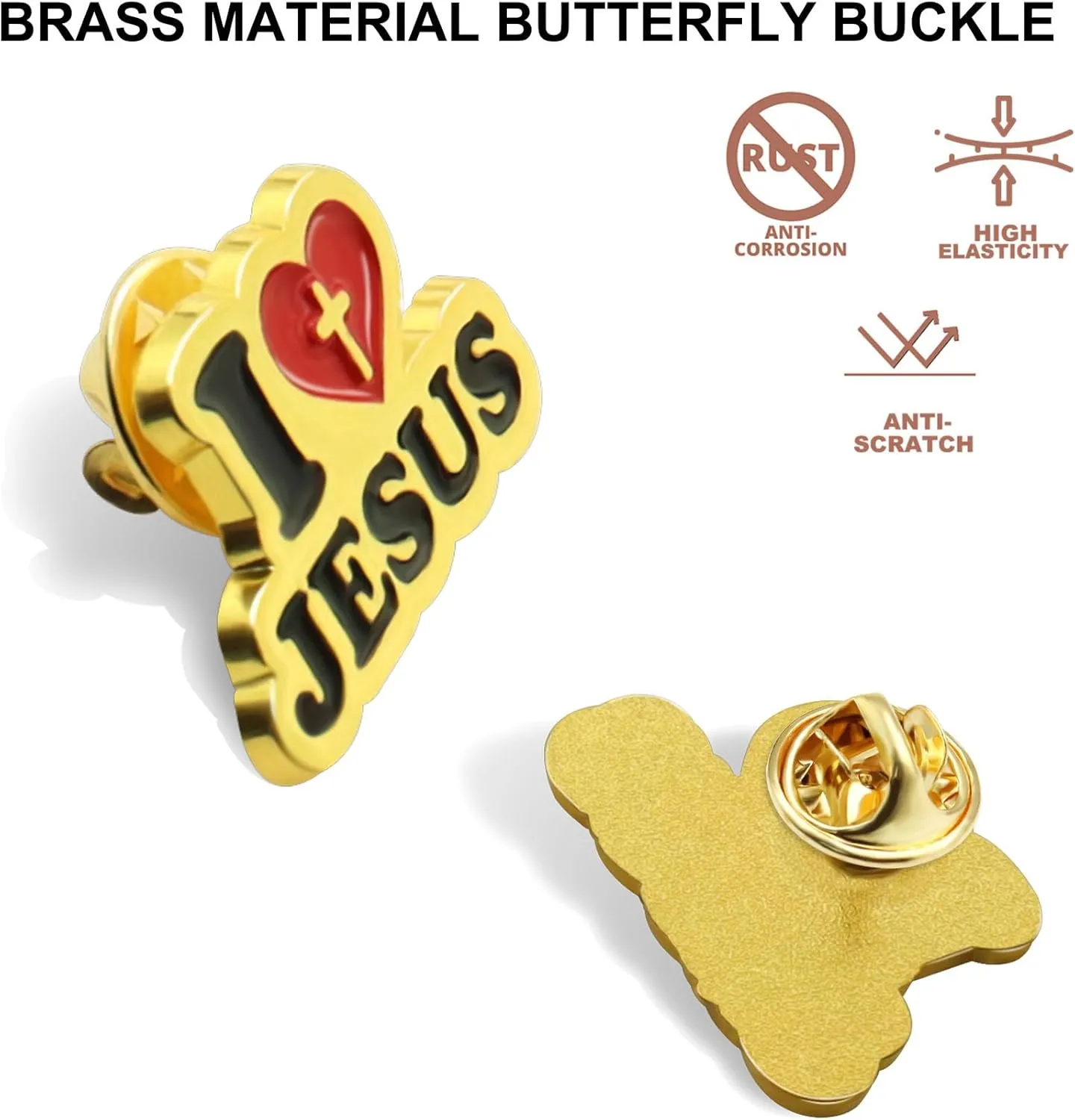 6/12/50/100 Pack Gold Cross I Love Jesus Lapel Pins (1 in) For Men Women Religious Badge pins